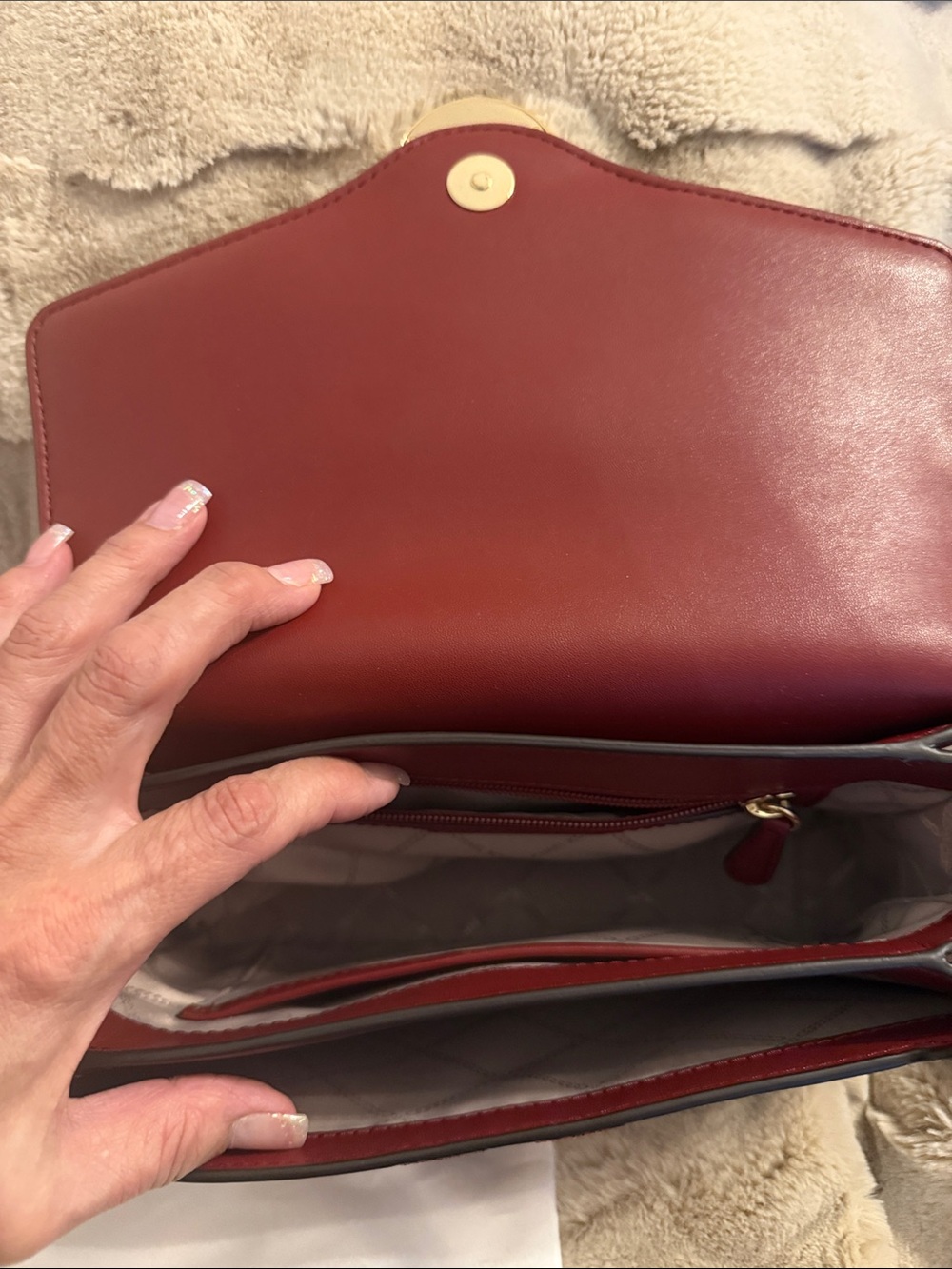 Michael Kors Burgundy, Beige and White Patchwork Crossbody Bag w/Dustbag - Picture 6 of 17